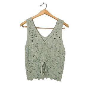 Jessica Simpson Sleeveless Boho Crocket Knit Top Neutral Sage Green Large L